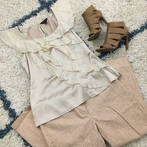 WHBM Tan Silk Stretch Ruffle Work Tank Top sz 12